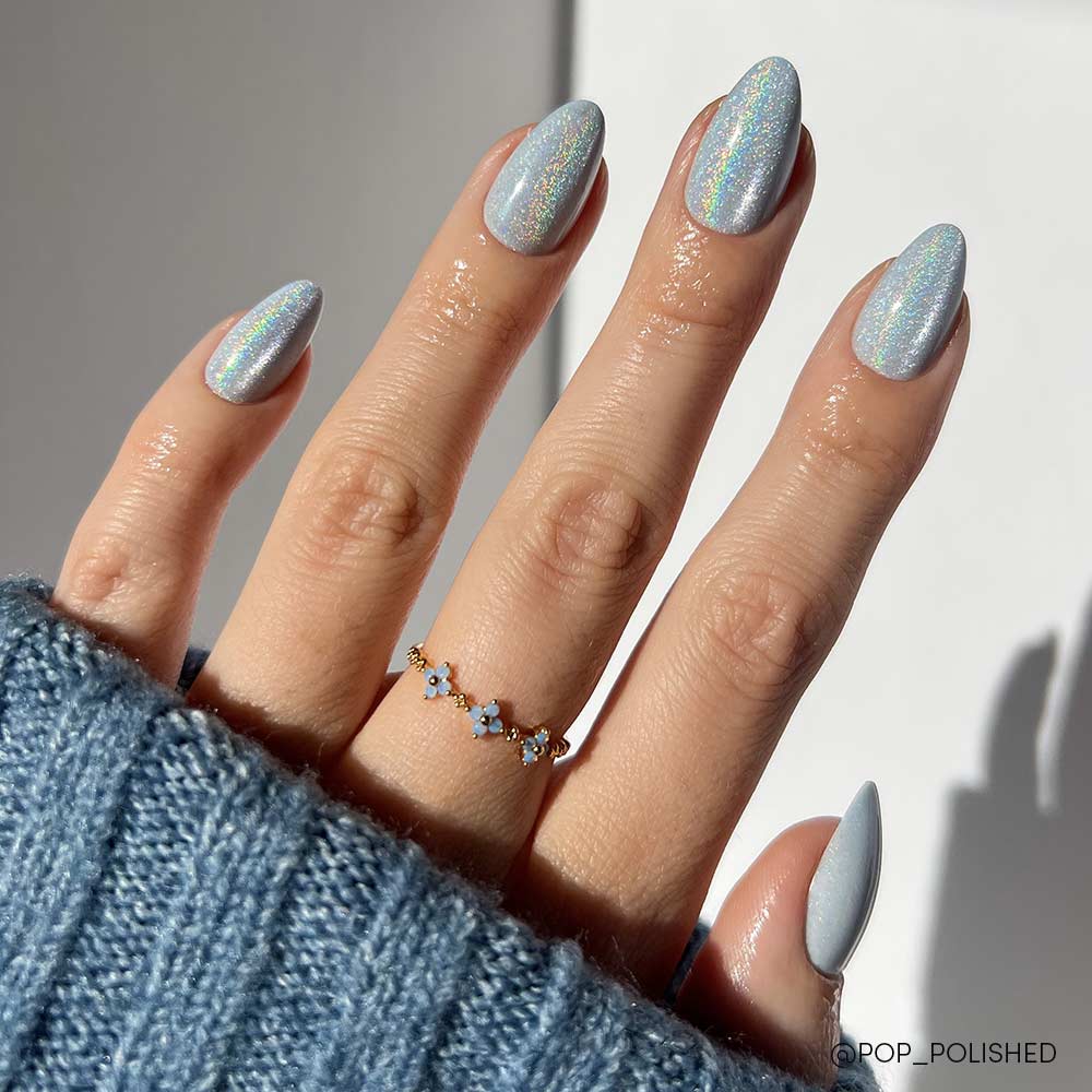 Pale Icy Blue Holographic Stiletto Nails — Icy Blue Nails