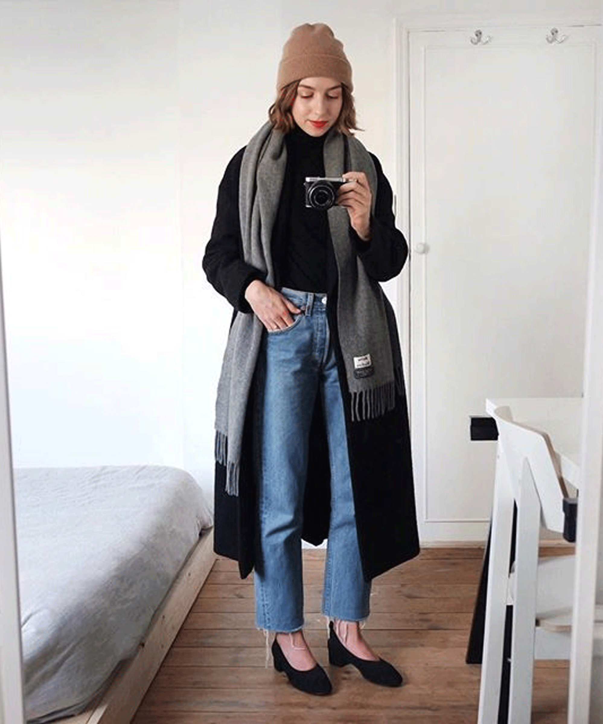 Long Grey Scarf Enhances Casual Winter Look — February Outfits