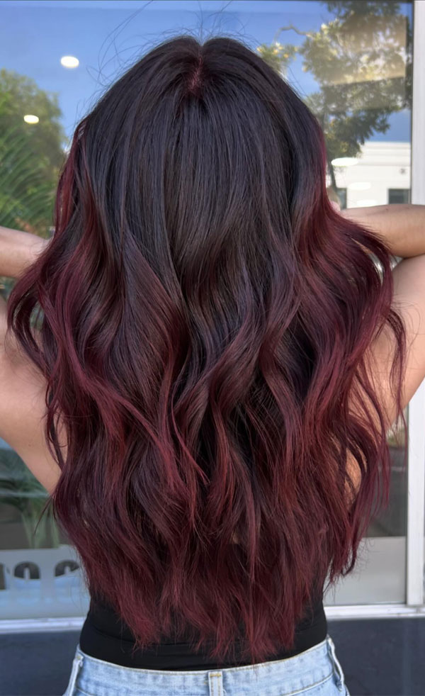 Deep Burgundy Red With Half-Up Twist — Winter Red Hair Colors