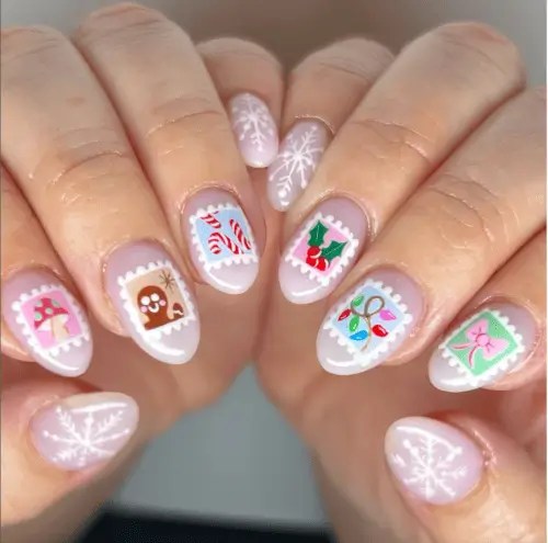 Whimsical Winter Stamp Decal Nails Whimsical Winter Stamp Decal Nails — Pastel Winter Nails