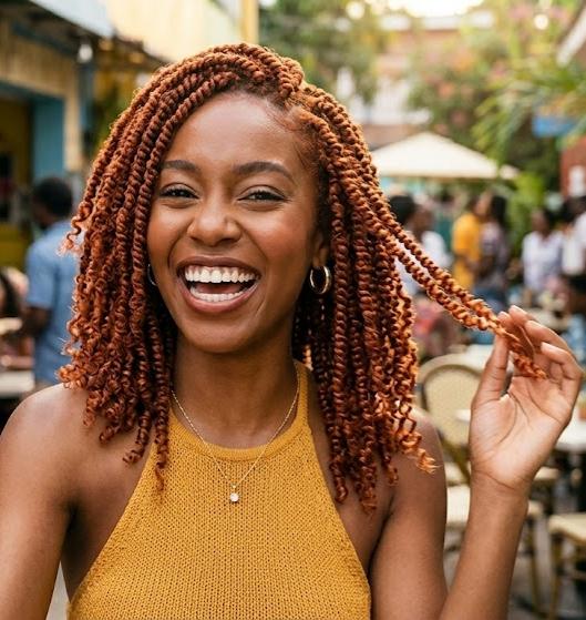 Vibrant Copper Collarbone Twists — Winter Braid Colors for Black Women
