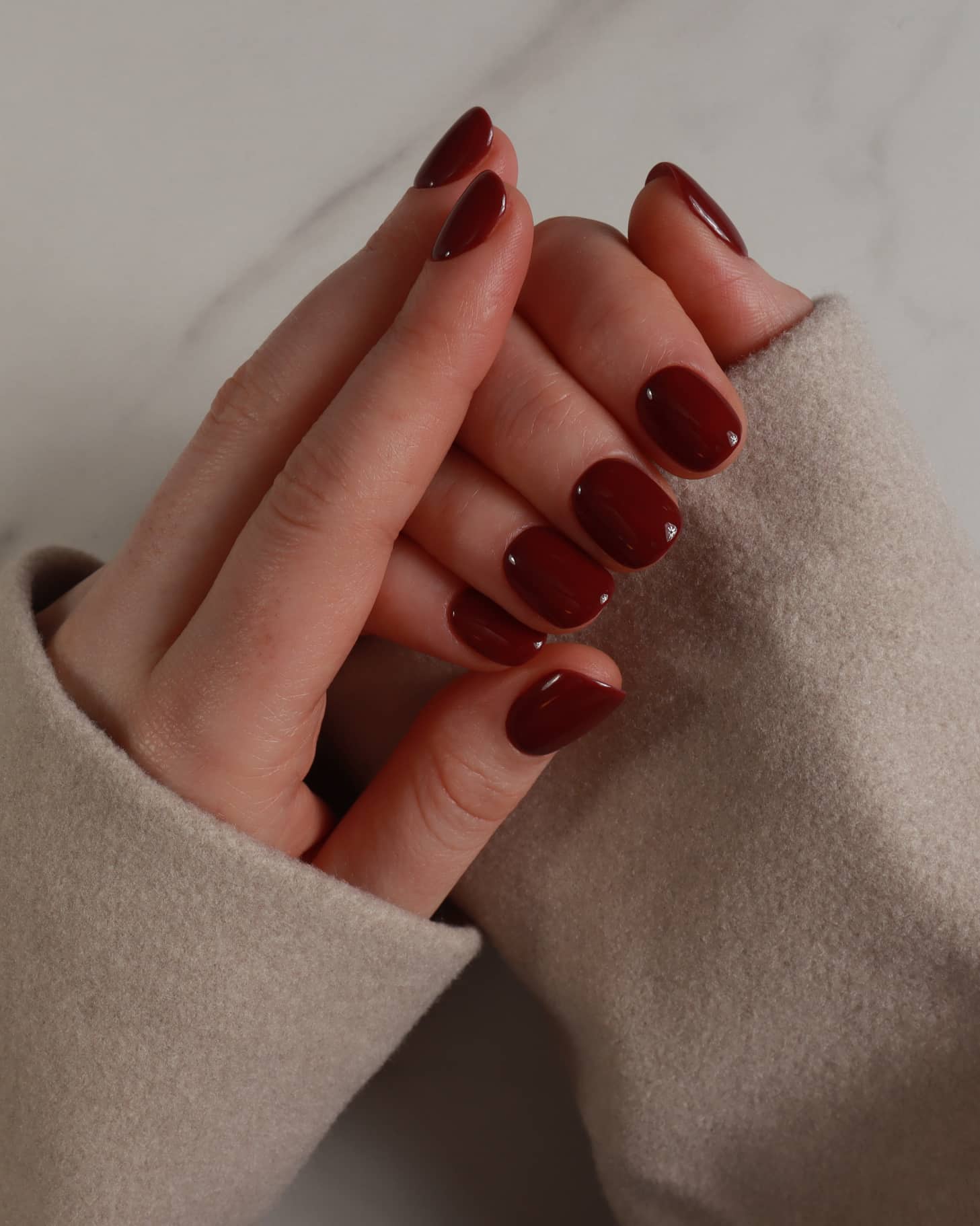 Classic Rich Burgundy Short Rounded Square Nails — Burgundy Nails