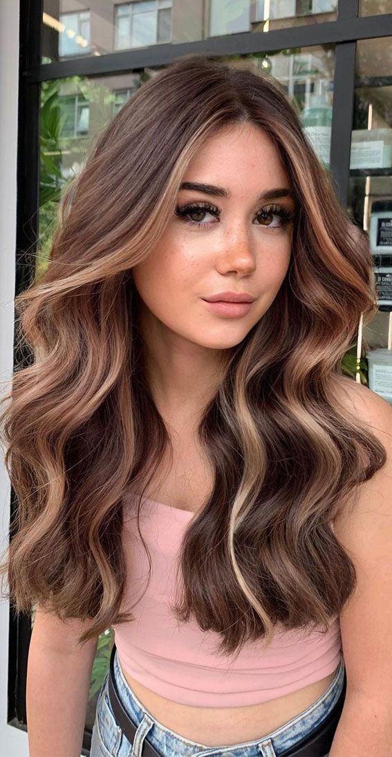 Mid-Back Chestnut Brown With Blonde Highlights Mid-Back Chestnut Brown With Blonde Highlights — Chestnut Brown Hair