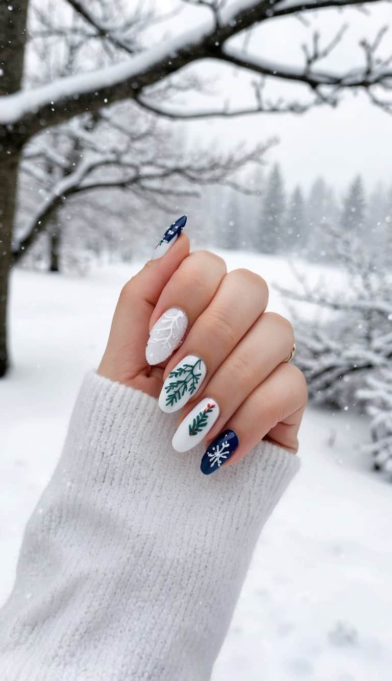Navy Winter Scene Nails — Winter Nail Art