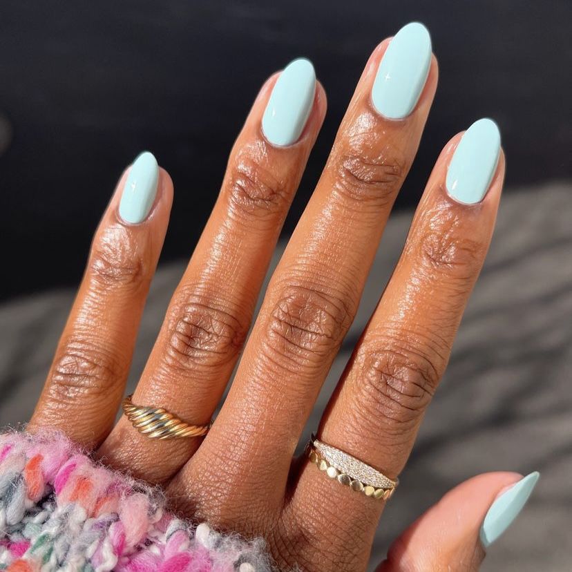 Glossy Opaque Light Blue Nails — Winter Nail Colors for Women Over 40