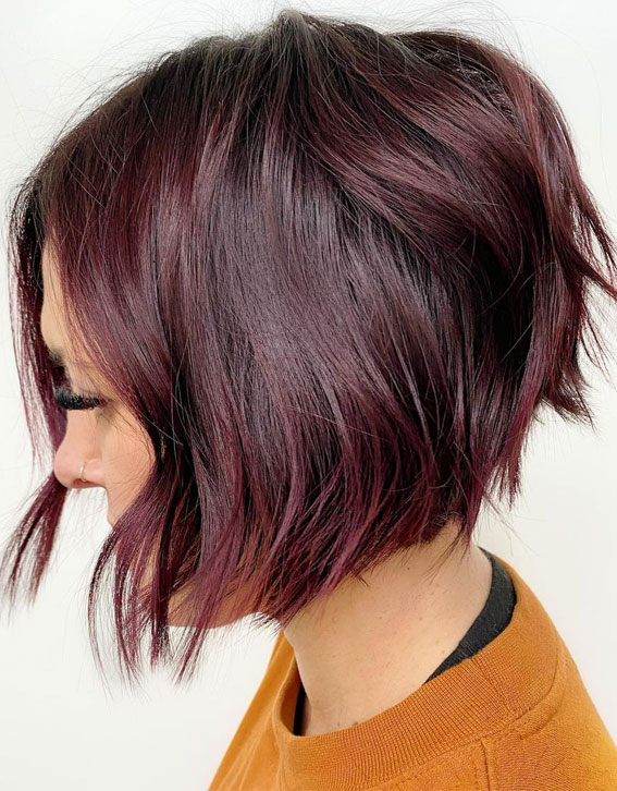 Textured Plum Bob With Burgundy Highlights — Plum Hair Color