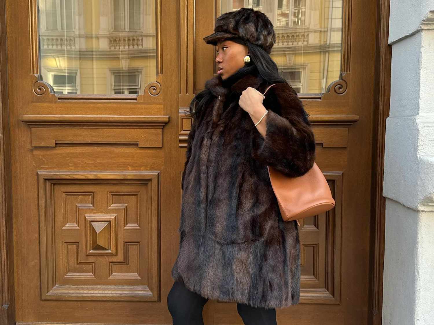 Glamorous Cold Weather: Dark Brown Fur Coat and Hat — Fur Hat Outfits