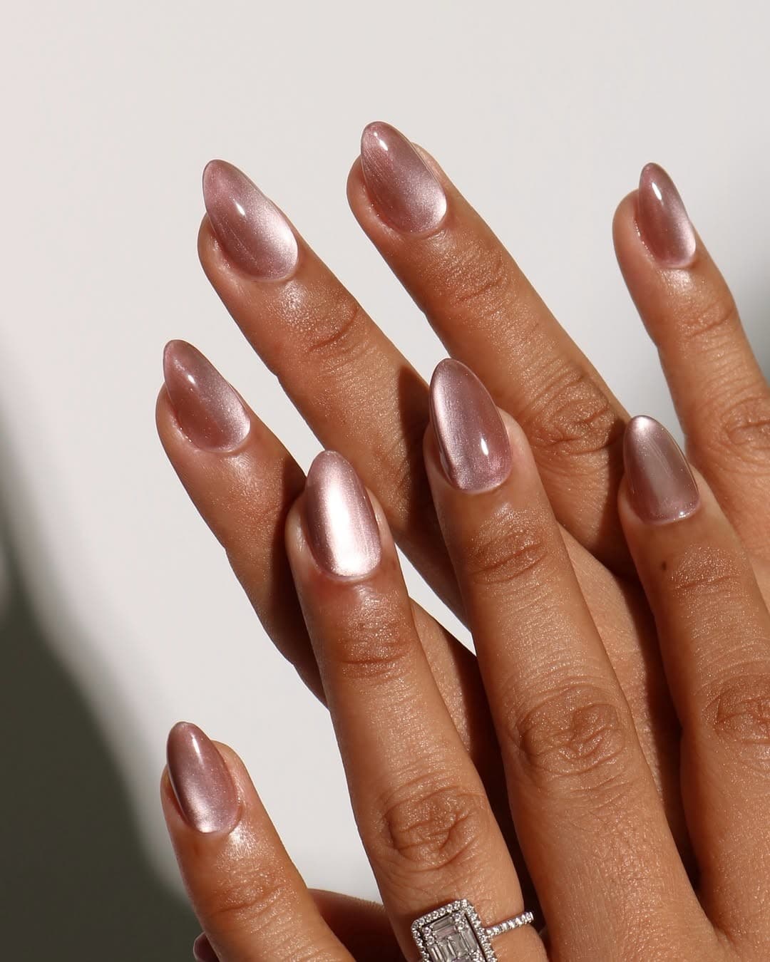 Shimmering Rose Gold Cat-Eye Nails — Winter Nail Colors