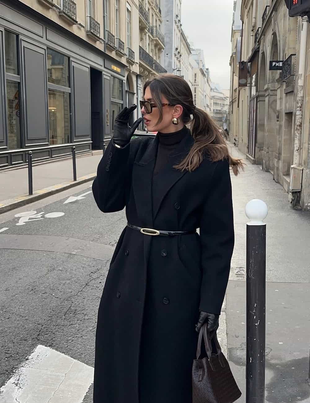 Sleek Black Monochromatic Ensemble — Old Money Winter Outfits