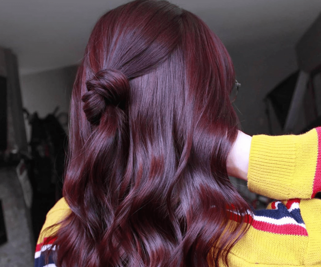 Deep Plum With Rose Gold Highlights — Plum Hair Color