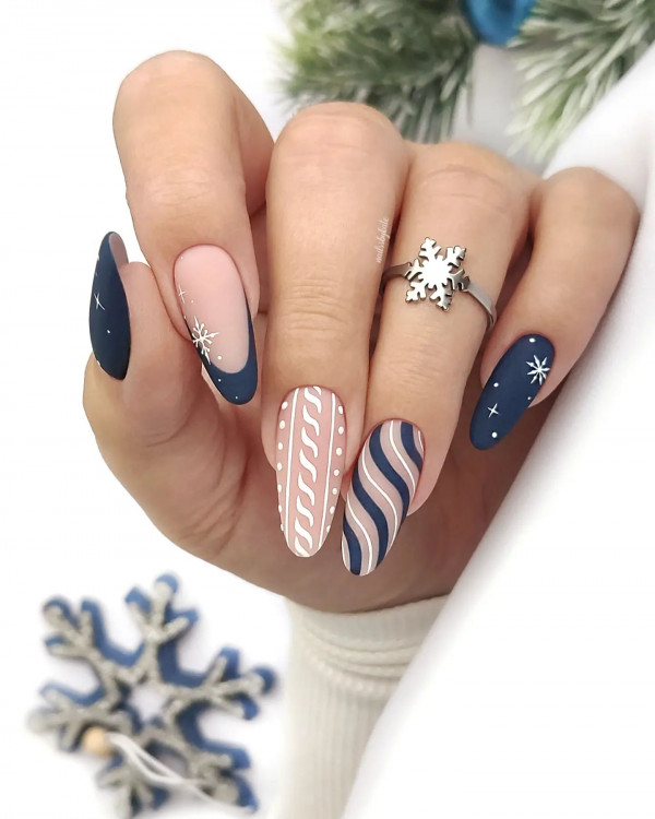 Navy Matte Sweater Pattern Mix Navy Matte Sweater Pattern Mix — Winter Blue Nails