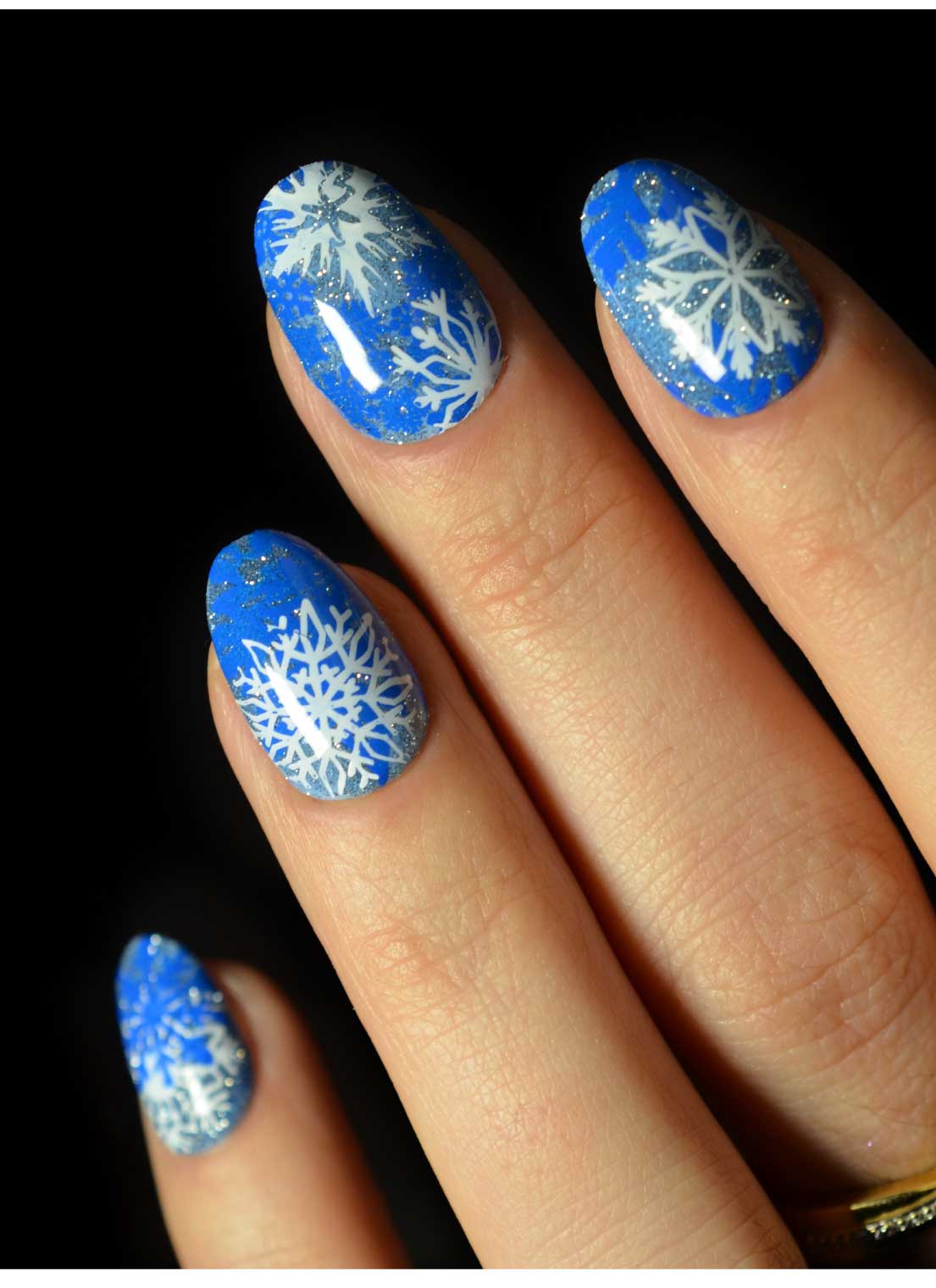 White Snowflakes Vibrant Blue Snowflake Glitter Nails — Winter Wonderland Nails