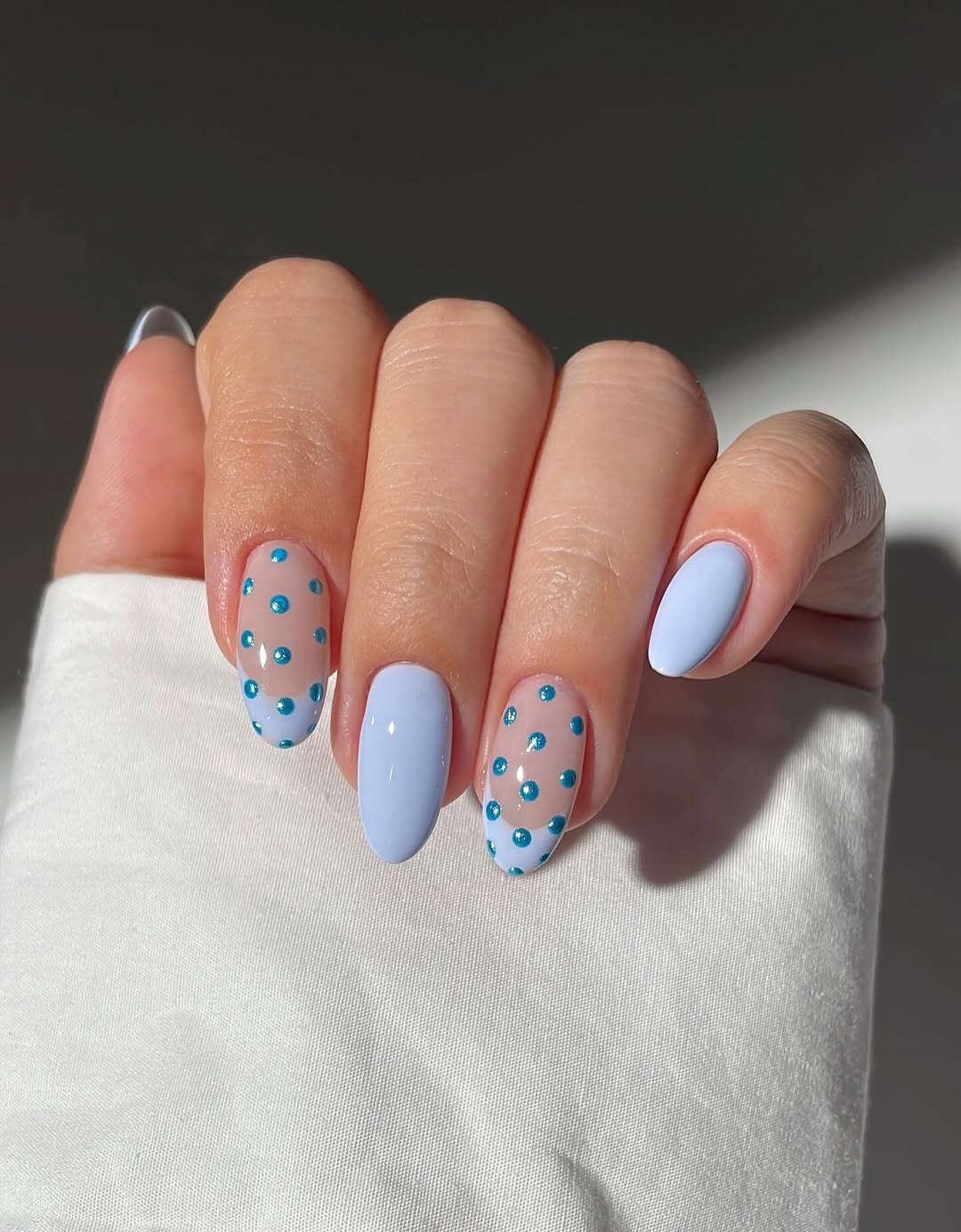 Sheer Base with Scattered Blue Dots — Icy Blue Nails