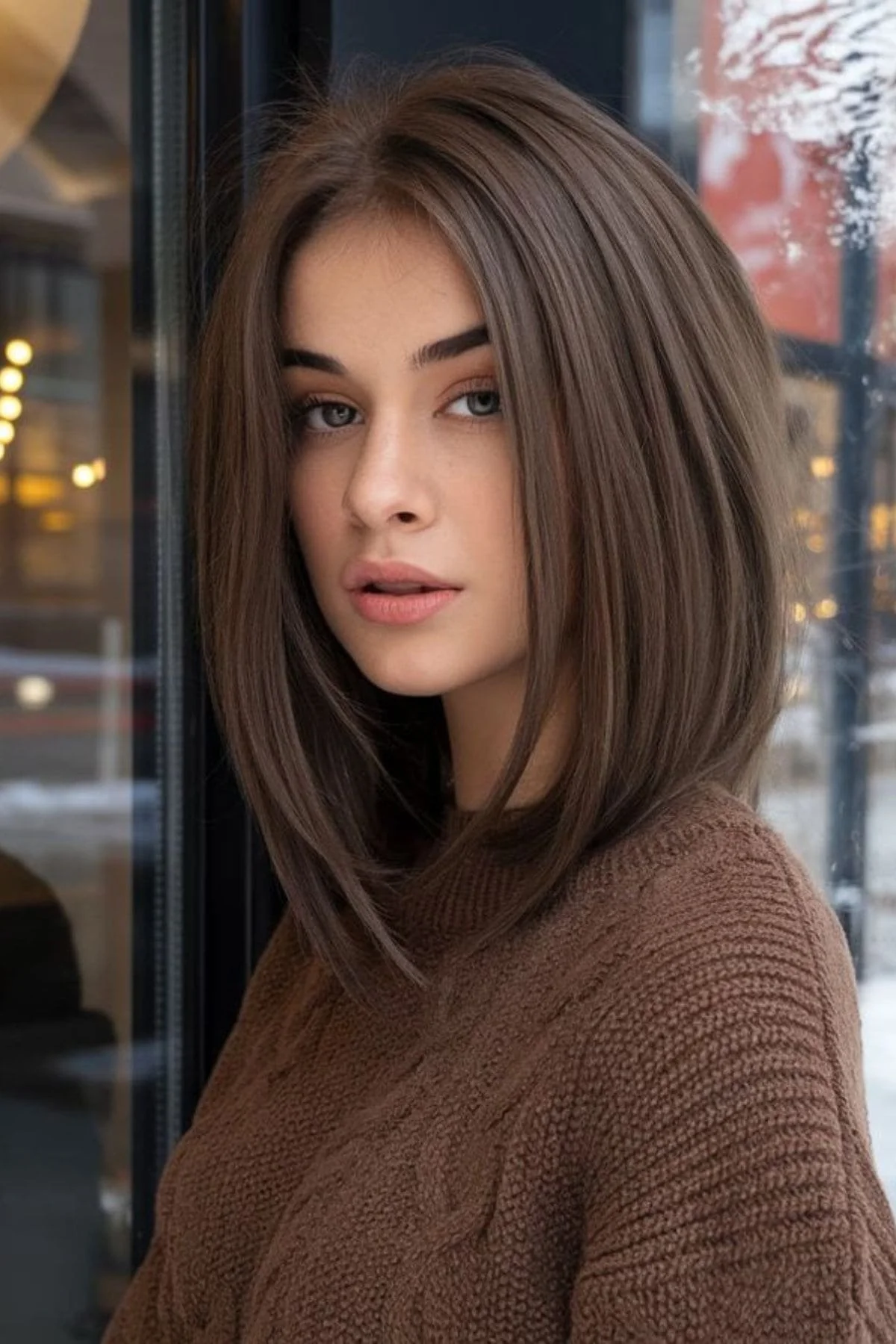 Sleek Ash Brown Blunt Bob — Winter Haircuts for Straight Hair