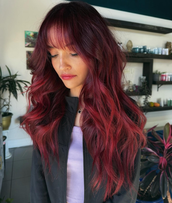 Deep Red Base with Bright Cherry Highlights — Cherry Cola Hair Color