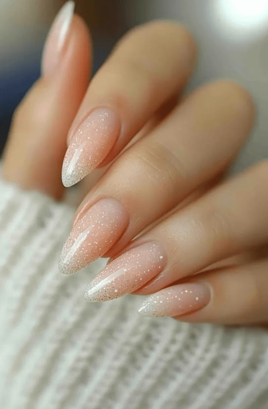 Subtle Nude White Glitter Speck Ombre Subtle Nude White Glitter Speck Ombre — Winter Ombre Nails