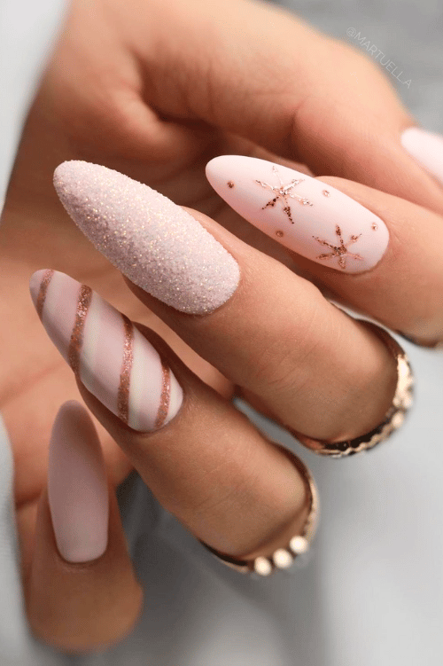 Pale Pink Matte with Rose Gold Glitter Accents Pale Pink Matte with Rose Gold Glitter Accents — Winter Nail Designs