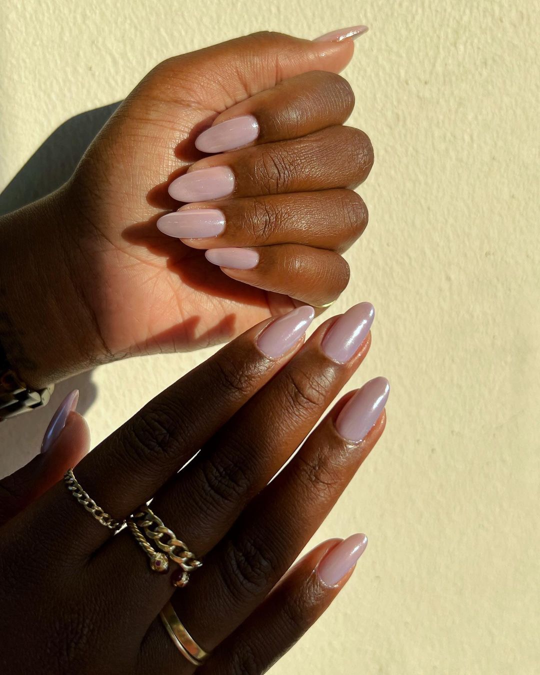 Pale Lilac Pearlescent Shimmer Nails — Winter Nail Colors for Women Over 40