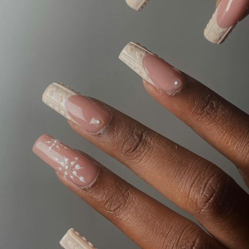 Nude Pink Cable Knit Tip Coffin Nails Nude Pink Cable Knit Tip Coffin Nails — Winter Coffin Nails