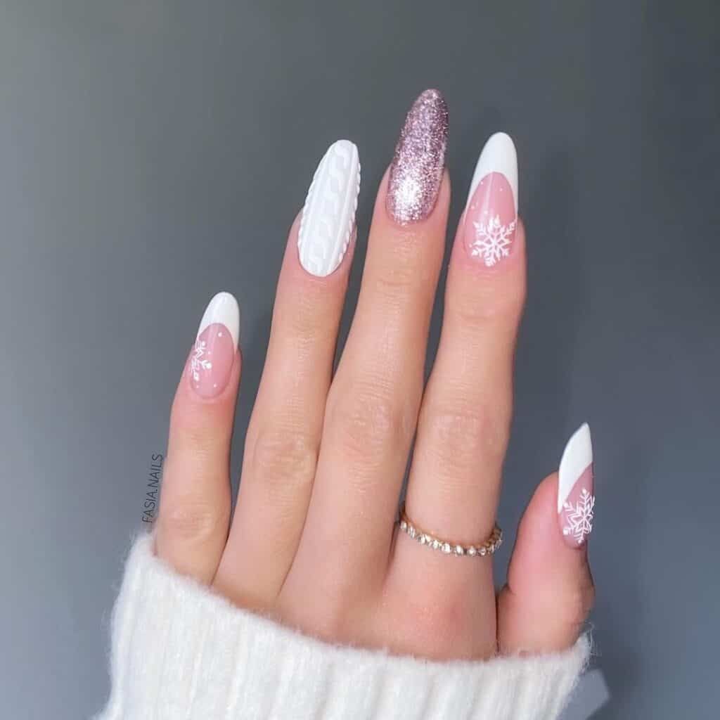 Long Stiletto Cable Knit French Tips Long Stiletto Cable Knit French Tips — Winter Acrylic Nails