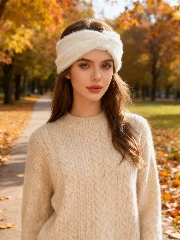 Mid-Back Wavy Hair With Fluffy Headband — Winter Hairstyles with Headband