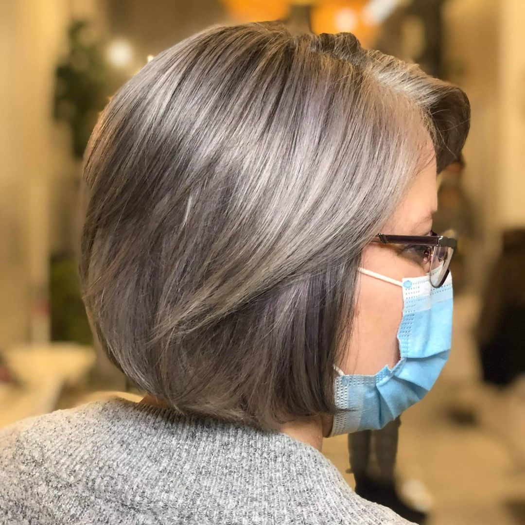 Sleek Grey Bob With Color Blend — Winter Hairstyles for Women Over 60