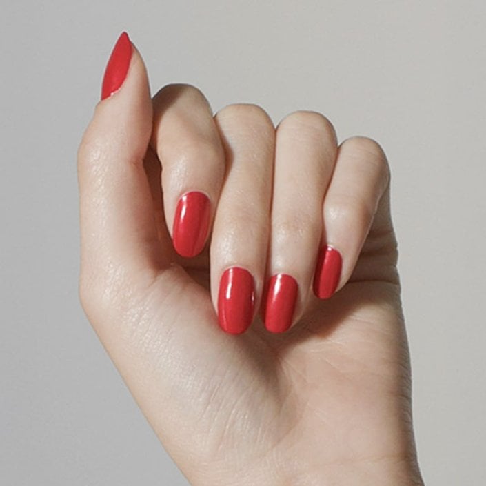 Vibrant Red Shimmer Medium Almond Nails Vibrant Red Shimmer Medium Almond Nails — Winter Gel Nail Colors