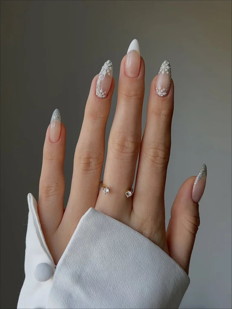 One Hand Close-Up Visual Idea One Hand Close-Up Visual Idea — Winter French Tip Nails