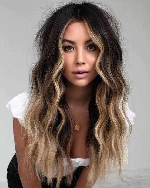 Mid-Back Dark Brown Base With Face-Framing Blonde Streaks — Blonde to Brunette Hair