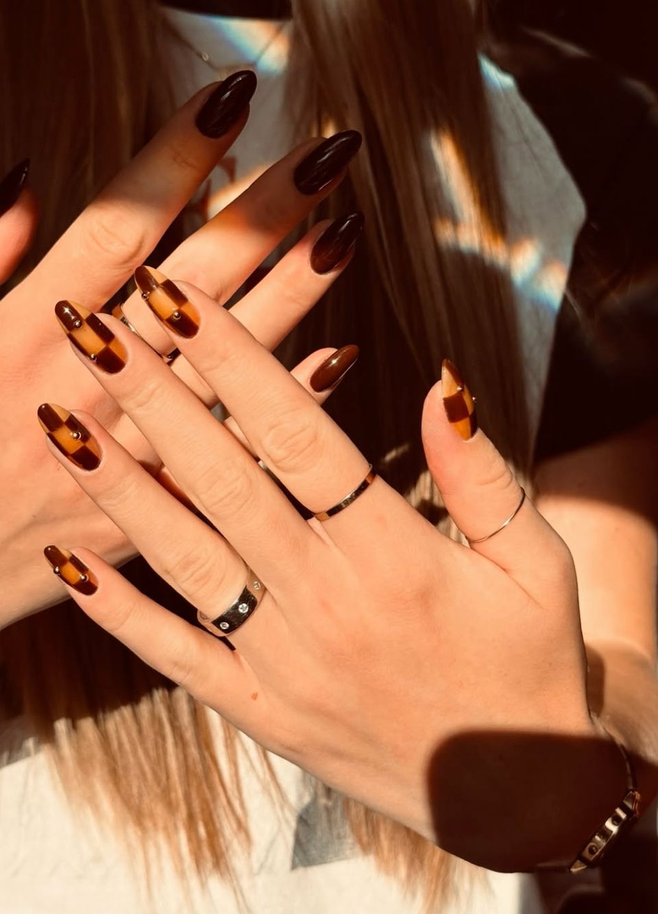 Medium Brown Dark Brown Beige Silver Visual Idea Medium Brown Dark Brown Beige Silver Visual Idea — Chocolate Brown Nails