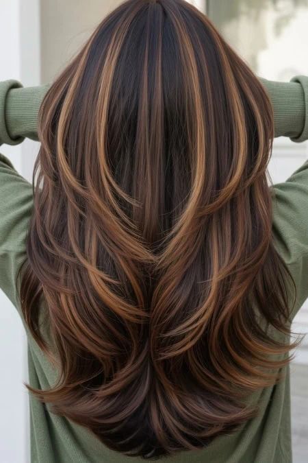 Dark Brown With Blonde Highlights Visual Idea — Winter Layered Haircuts