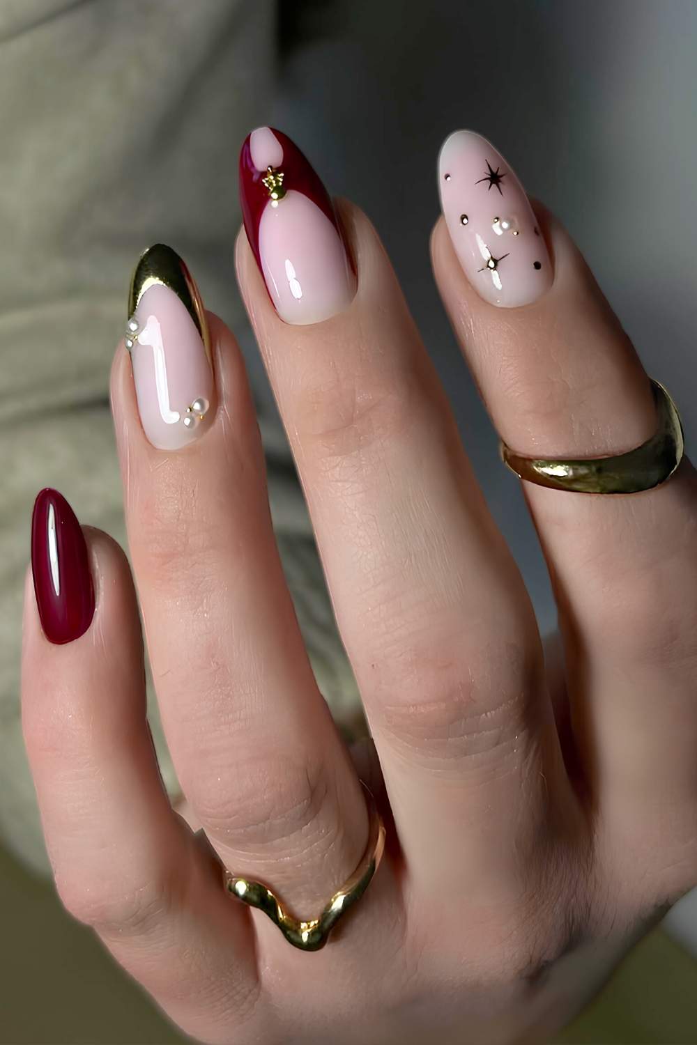 Burgundy French Tip Almond Nails — Winter Formal Nails