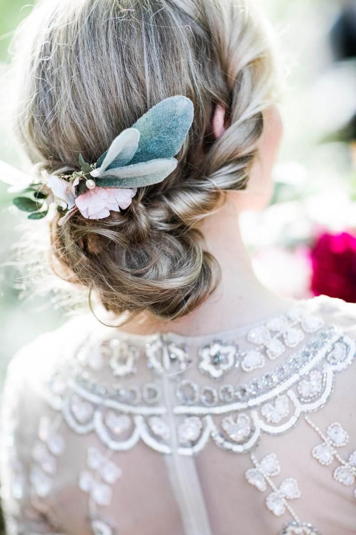 Ash Blonde Updo With Botanical Accessory Ash Blonde Updo With Botanical Accessory — Winter Wedding Hairstyles