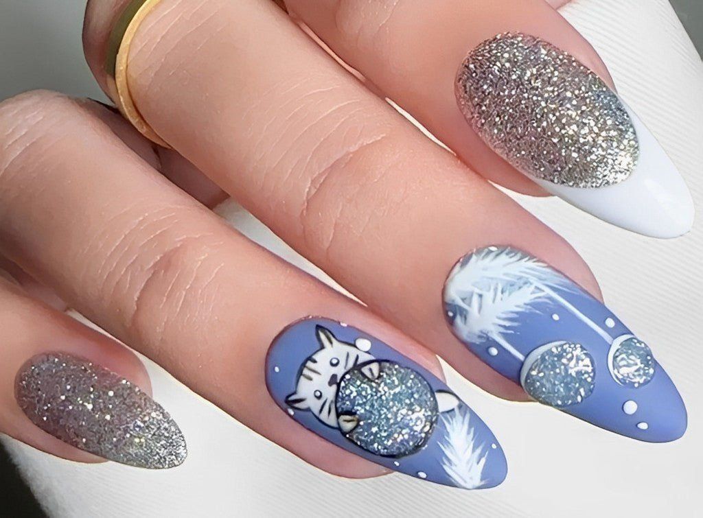 Matte On Blue Glossy On Glitter Visual Idea Matte On Blue Glossy On Glitter Visual Idea — Winter Blue Nails