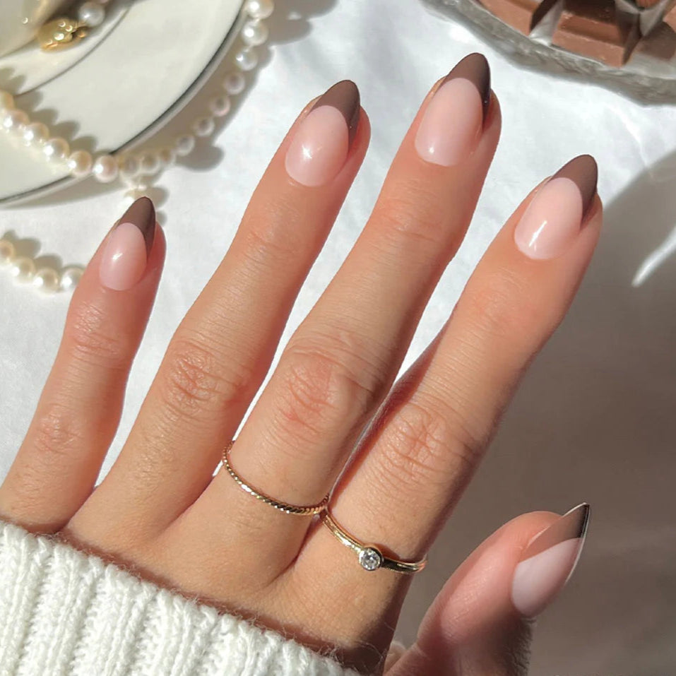 Medium Almond Nude Mocha French Medium Almond Nude Mocha French — Mocha Nails