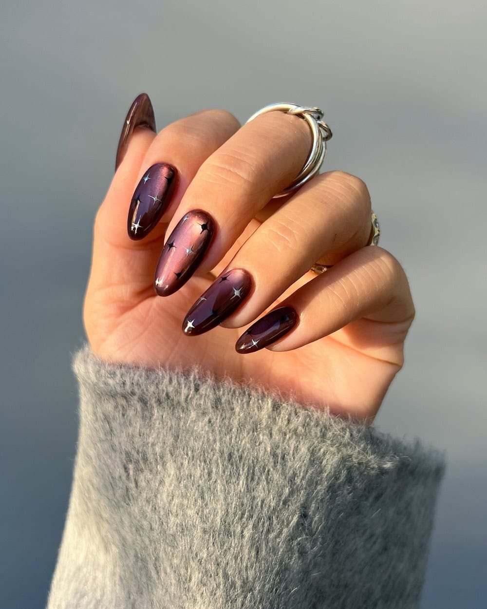 Plum Cat-Eye with Star Decals Plum Cat-Eye with Star Decals — Winter Acrylic Nail Colors