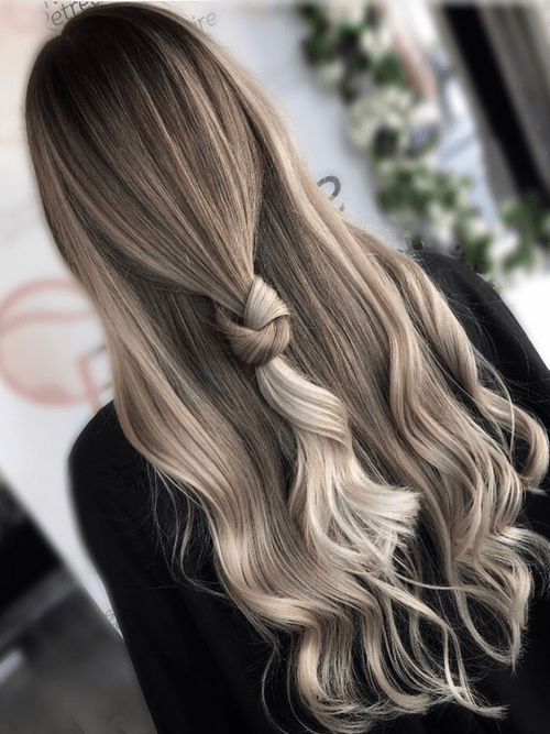 Layers Mid-Back Dark Blonde With Knot — Reverse Balayage