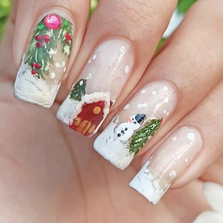 White Red Green Brown Clear Visual Idea White Red Green Brown Clear Visual Idea — Winter Square Nails
