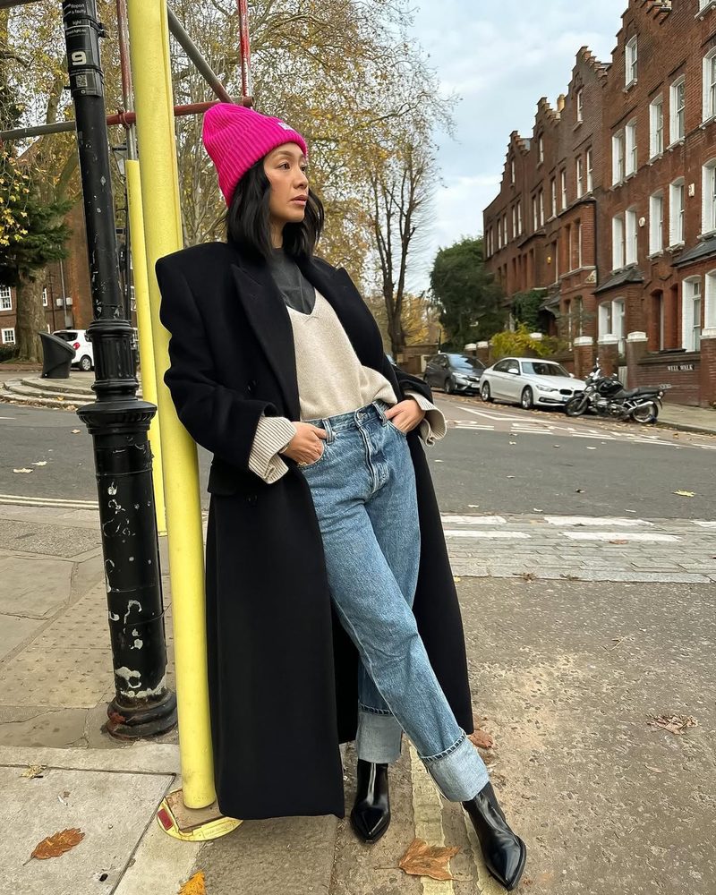 Sophisticated Casual: Bright Pink Beanie with Long Wool Coat Sophisticated Casual: Bright Pink Beanie with Long Wool Coat — Beanie Outfits