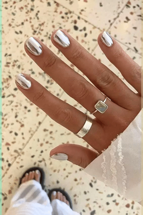 Short Square Silver Chrome Nails Short Square Silver Chrome Nails — Winter Chrome Nails