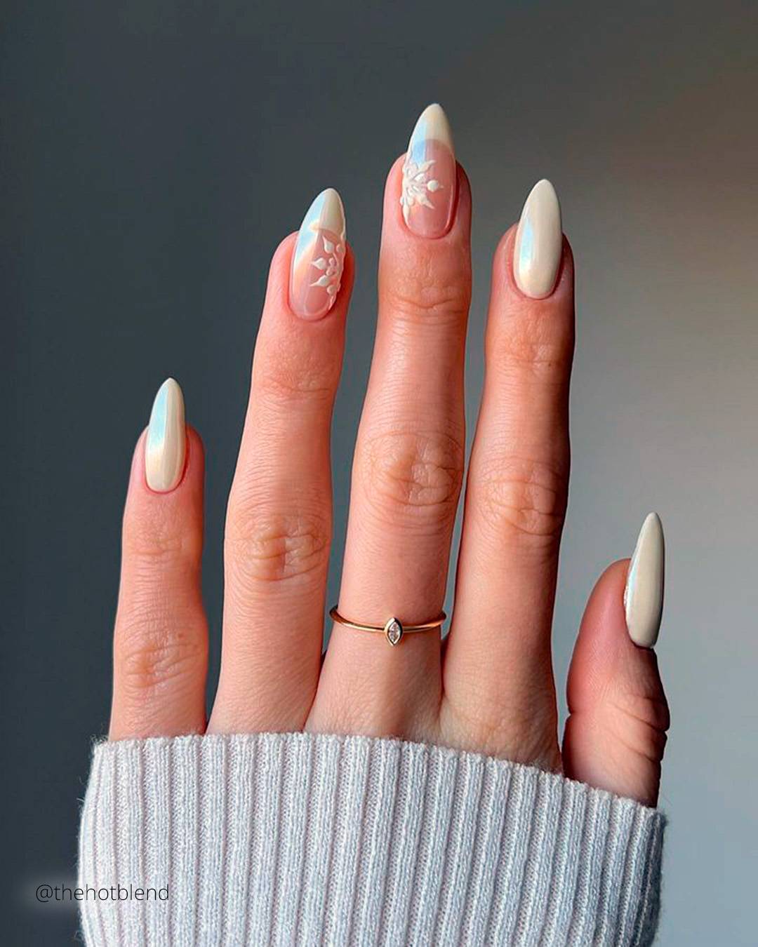 Pale Cream Embossed Floral Pale Cream Embossed Floral — Winter Nail Colors for Women Over 70