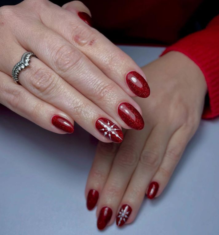 Glitter Glossy Top Coat Visual Idea Glitter Glossy Top Coat Visual Idea — Winter Red Nails