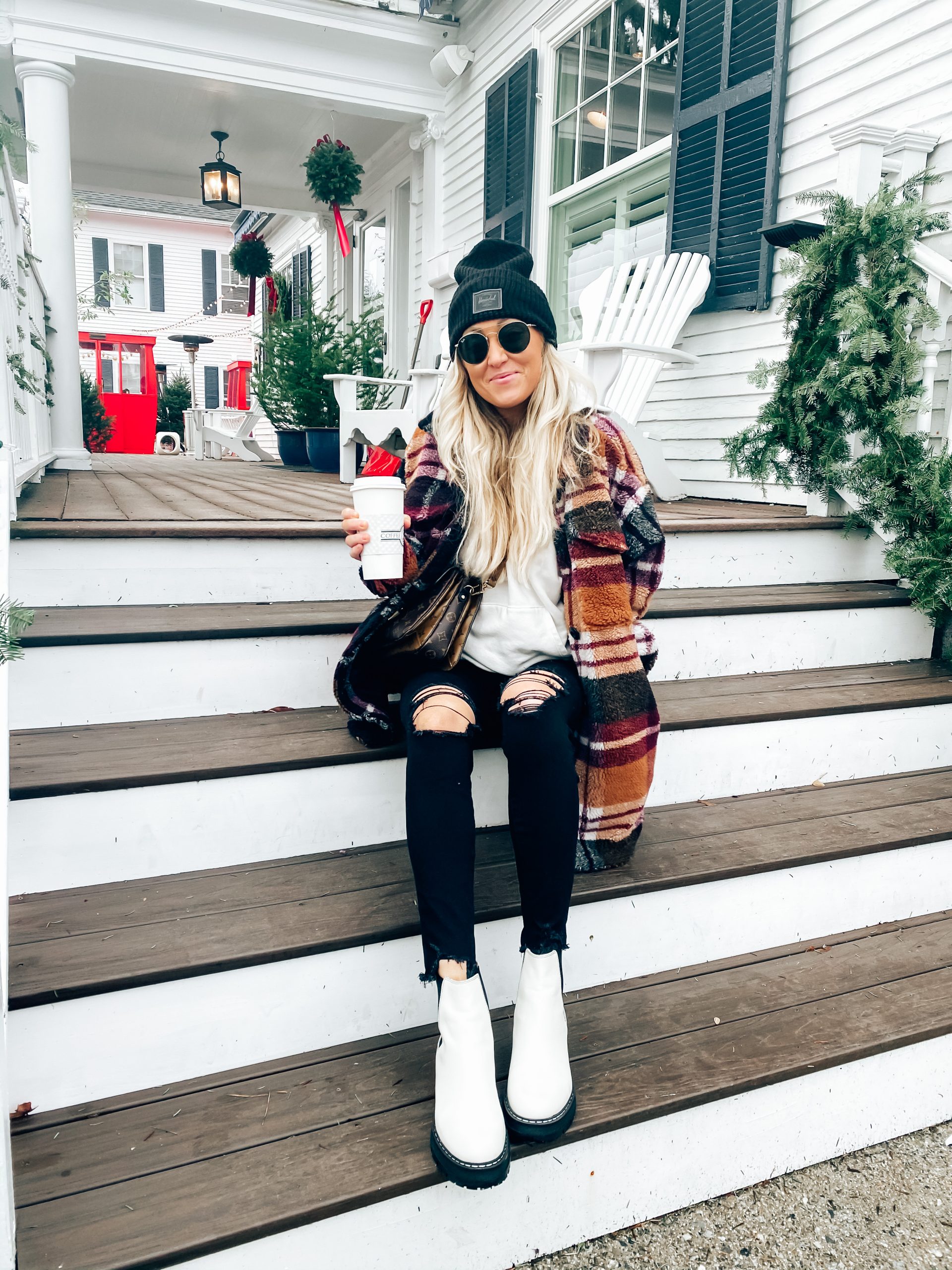 Winter Ready: Black Beanie with Plaid Coat and Hoodie Winter Ready: Black Beanie with Plaid Coat and Hoodie — Beanie Outfits