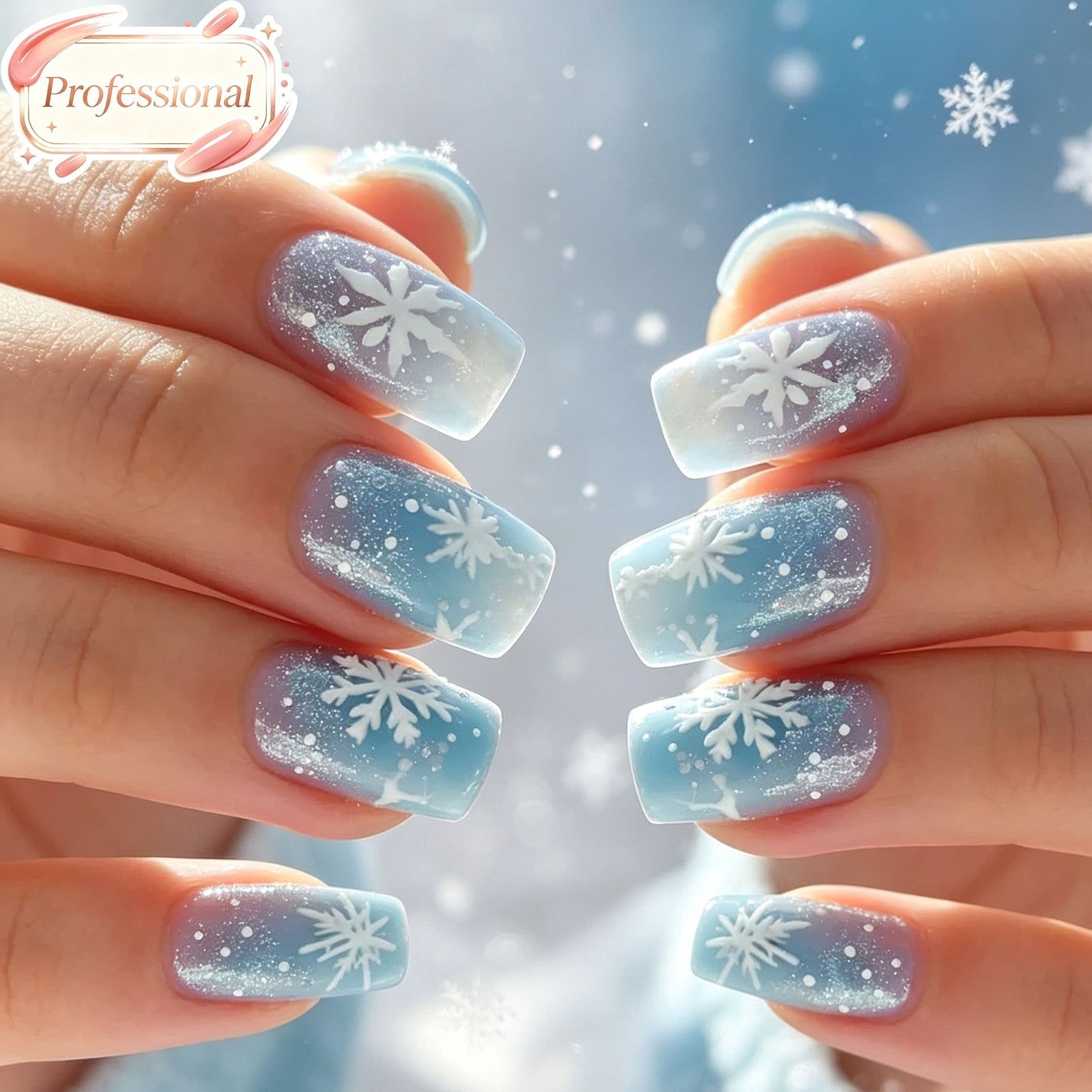 Light Blue White And Silver Visual Idea Light Blue White And Silver Visual Idea — Winter Square Nails