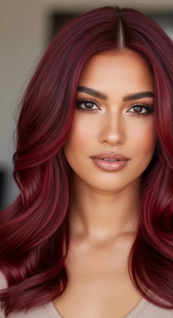 Intense Cherry Cola Color on Thick Waves — Cherry Cola Hair Color