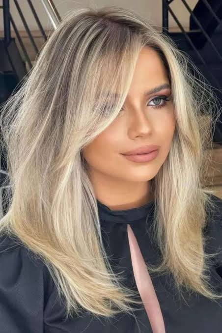 Blonde Shoulder Layers With Blowout Waves — Winter Haircuts with Curtain Bangs