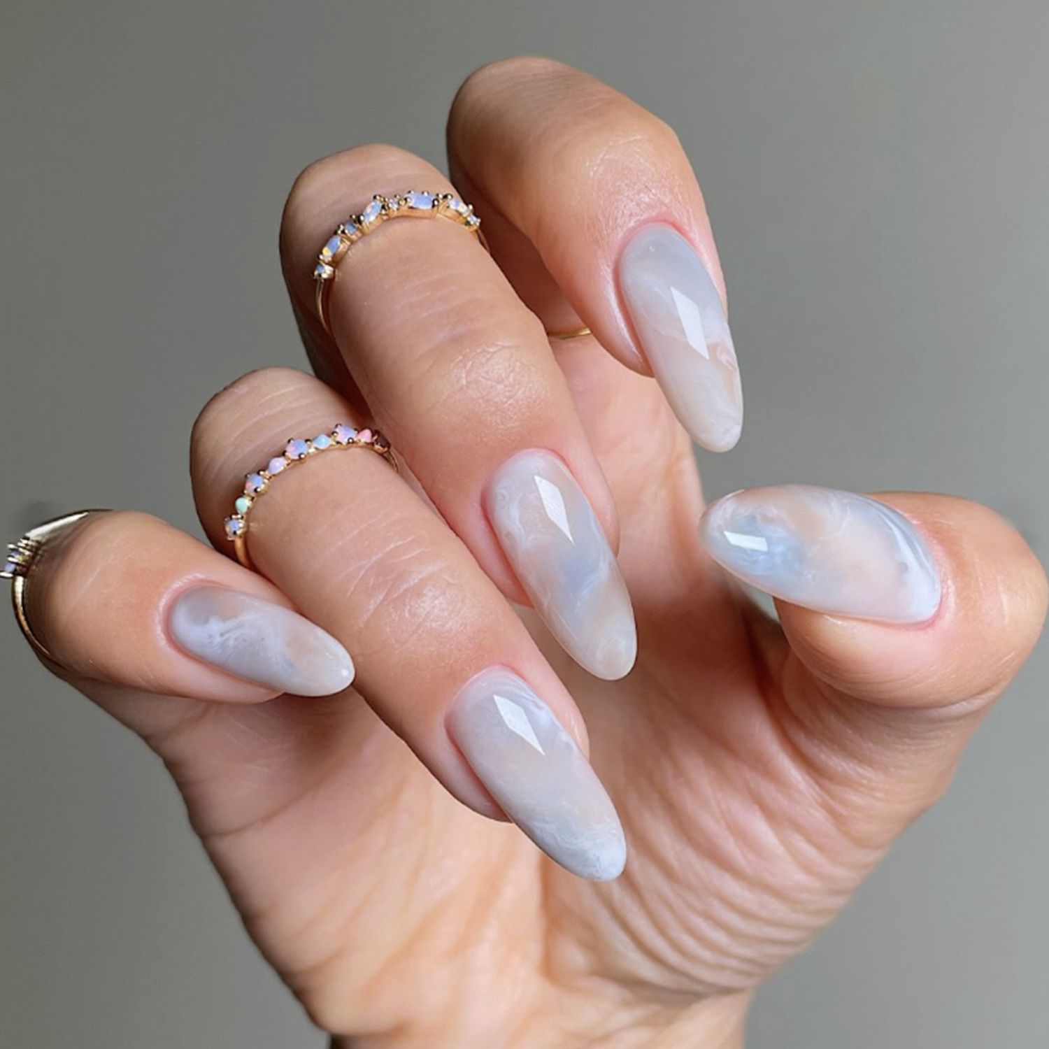 Pale Blue Abstract Marble Nails — Winter Nail Colors for Women Over 40