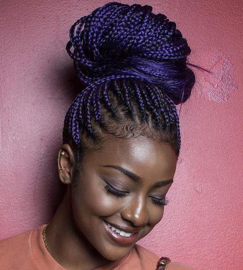 Deep Purple Braided Updo — Winter Braid Colors for Black Women