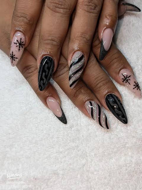 Matte Black with Sheer Overlay and Rhinestones Matte Black with Sheer Overlay and Rhinestones — Winter Black Nails