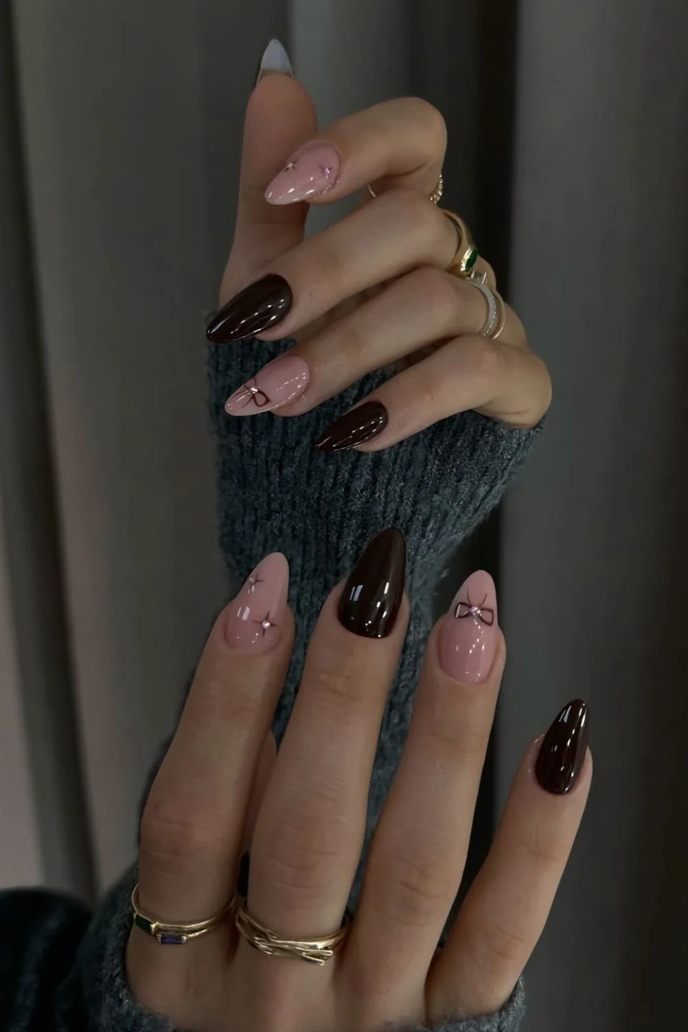 Pink Brown Bow Star Stiletto Nails Pink Brown Bow Star Stiletto Nails — Classy Winter Nails